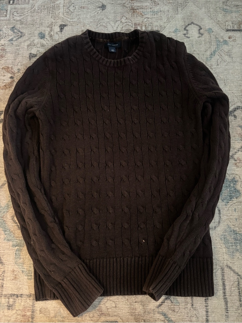 Tommy Hilfiger Brown Cable Knit Crewneck Sweater